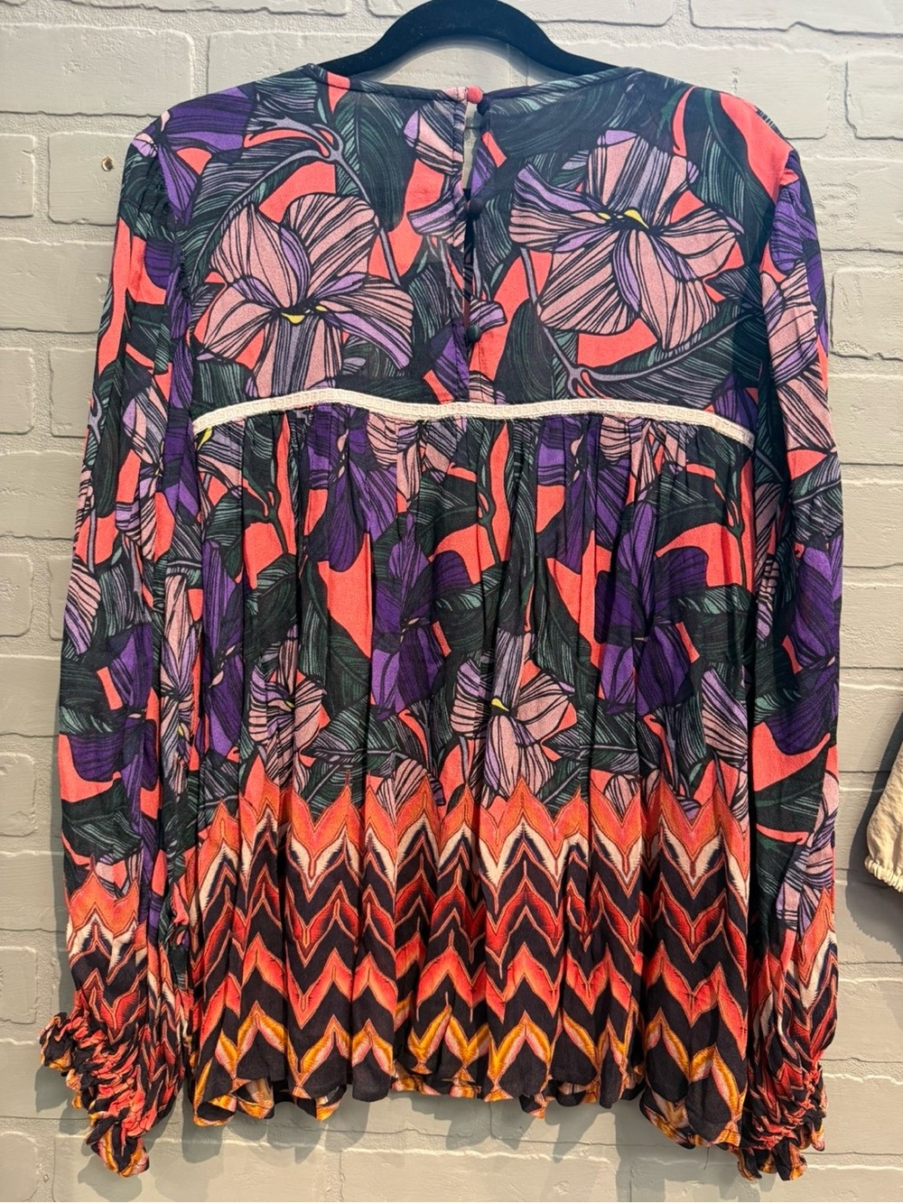 Anthropologie Floral Chevron Tiered Blouse - Purple & Coral
